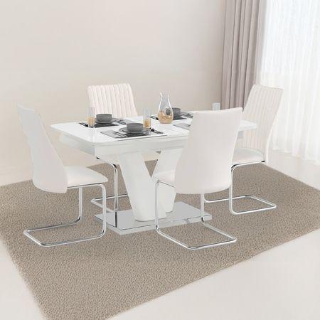 Caribu 4 To 6 Extendable Ingrid Leatherette 4 Seater Dining Table in White Colour
