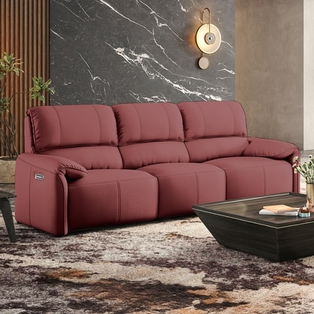 Leeroy Leather Three Seater Motorized Recliner in Red Dahlia Colour