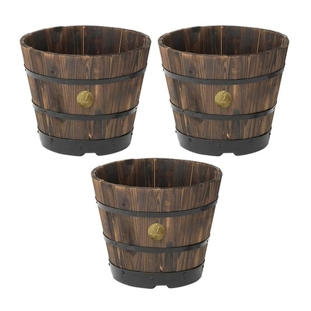VegTrug Wooden Barrel Planters 55cm Burnt Oak