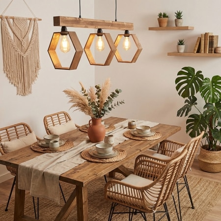 Hexagram 3 Series Brown Solid Wood Cluster Hanging Light