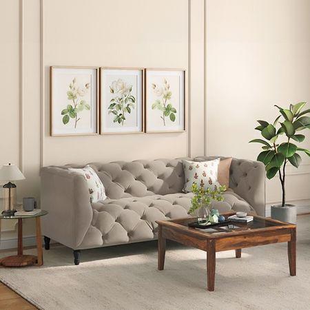 Henrietta 3 Seater Fabric Sofa (Cloudy Beige Velvet)