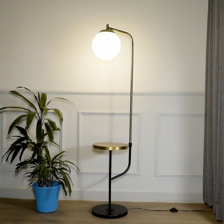 Flemish Globe Glass Metal Single Light Shelf Floor Lamp