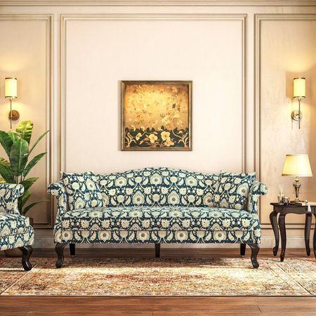 Darya 3 Seater Sofa In Blue Floral Damask Print