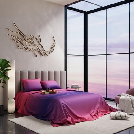 Stoa Paris Satin Bedsheets for Super King Size Bed with 2 Pillow Covers 300 TC UltrSatin Solid Premium Bedding Set Gifts for Couples Wedding Home Furnishing Skies of Paris Collection - Pink Indigo heets for Pink Indigo