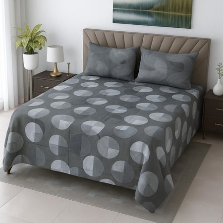Multicolor Geometric 400 TC Cotton Flat Queen Size Bedsheet With 2 Pillow Covers From Threads