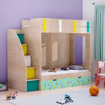Pinwheels Bunk Bed with Storage in Oak Colour BKBB039