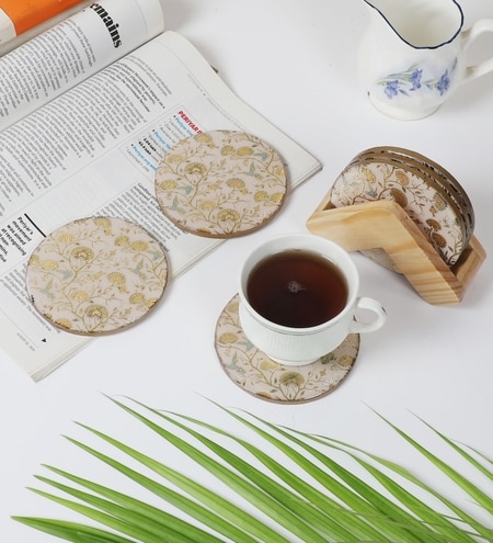 Golden Bloom Coaster with Stand (Set of 6)