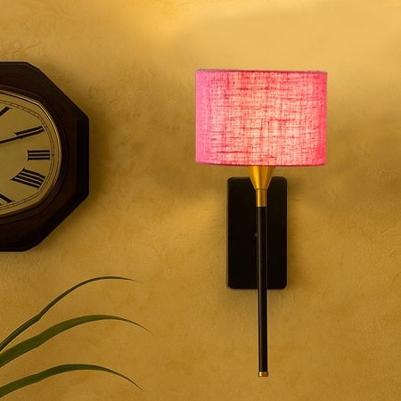 Devansh Metal Electric Wall Light in Black Colour with Pink Shade Count of 1 Light