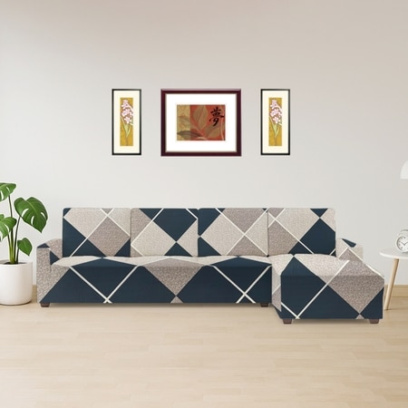 Right Aligned 3 Seater Right Aligned Chaise Navy Cubes Sofa Cover