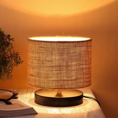 Durland Beige Natural Fiber Shade Table Lamp with Black Iron Base