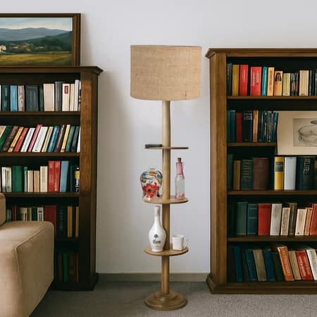 Devansh Shelf Wooden Floor Lamp