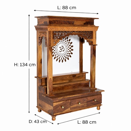 Pradha Sheesham Wood Prayer Unit in Teak Finish