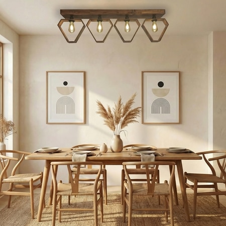 Hexad Brown Solid Wood Ceiling Light