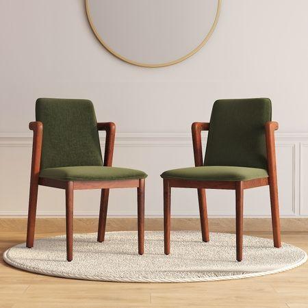 Harper Solid Wood Dining Chair In Honey Finish with Moss Green Colour