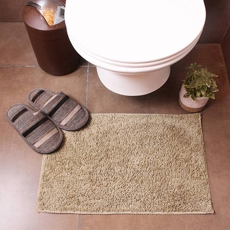 Kyleigh Beige Solid Natural Fiber 23x15 inches Anti-Skid Bath Mat