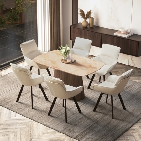 ベランダチェアデザイナーズ Modern Dining Table chair Bren Swivel Dining Chair in Ivory Fabric
