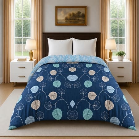 Blue Floral 300 GSM Cotton Double Bed Size Comforter from Threads