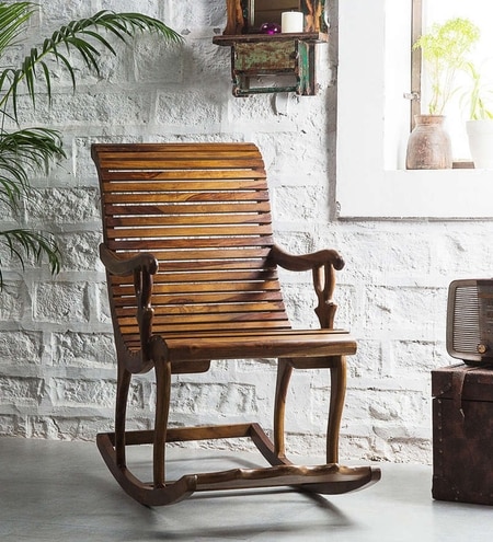 Rajasthani Solid Wood Rocking Chair in Provincial Teak Colour