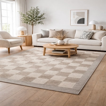 Checkered Bliss Wool Rectangle Carpets Hand Knotted in Mocha Brown Colour