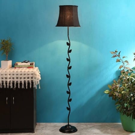 Keegan Black Fabric Floor Lamp with Black Iron Base
