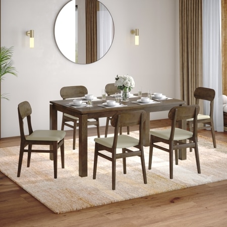 Atlas Solid Wood 6 Seater Dining Table With Set of 3 Lunar Dining Chair