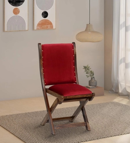 Morila Chair in Provincial Teak Finish with Red Velvet Fabric