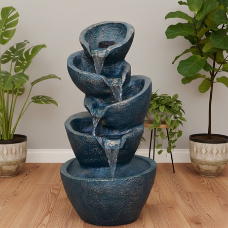 Stacked Pot Charcoal Grey Fiber Glass Indoor Fountain