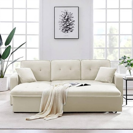 William Solid Wood Sofa cum Bed in Red