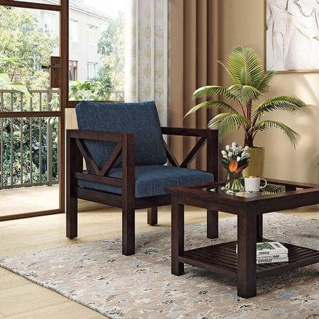 Alden 1 Seater Wooden Sofa (Indigo Blue Honduras)