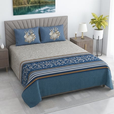 Glen Multicolor Floral 400 TC Cotton Flat Super King Size Bedsheet with 2 Pillow Covers – Threads