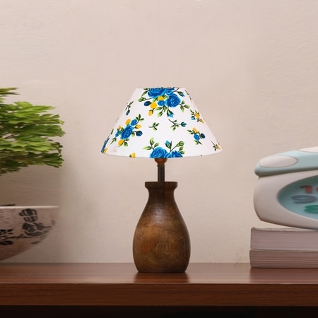 Devansh Multicolor Cotton Table Lamp With Wood Natural Base (10X12.5 Inches)-36