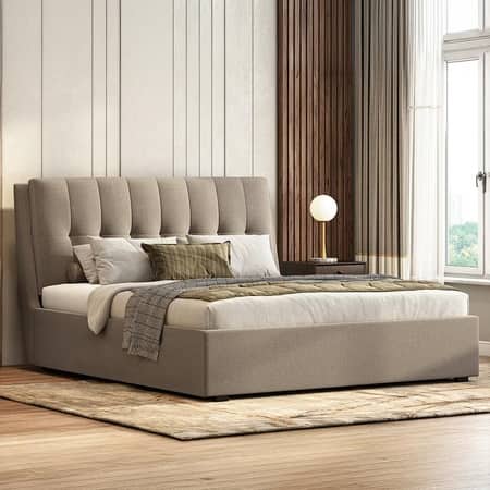 Bornholm Engineered Wood King Size Bed With Hydraulic Storage (Shitake Beige Colour)