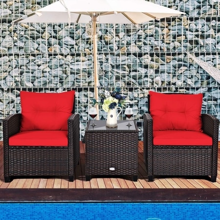 Carry Bird Wicker Patio Furniture Outdoor Balcony Chairs In Brown And Red Colour