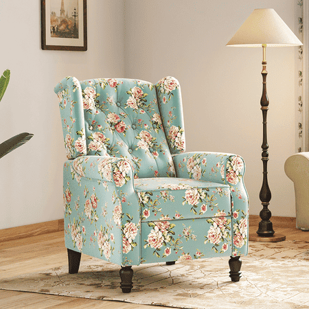 Ellis One Seater Pushback Recliner in Dusty Teal Floral Colour