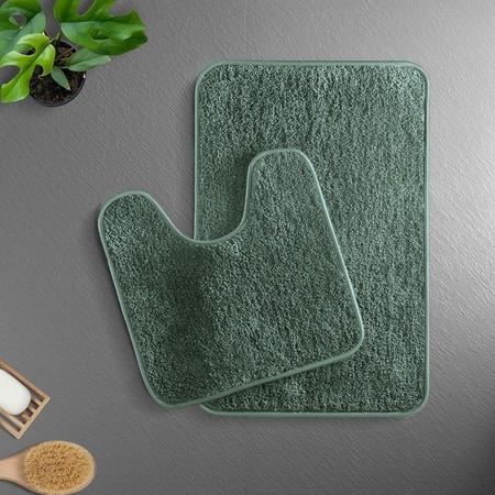 Luxe Home Polyester Newman Contour Bath Mat Set of 2 (Seige 45x75 cm & 40x45)