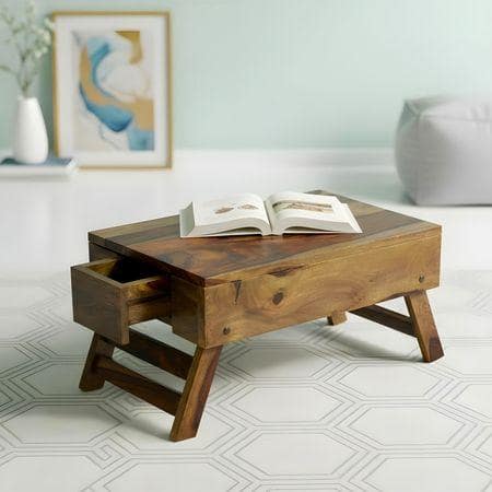 Ohio Sheesham Wood Laptop Table with 1 side Drawer in Teak Finish
