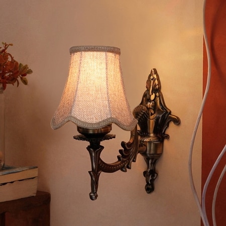 Devansh Gold Antique Wall Mounted Lamp With Beige Jute Shade