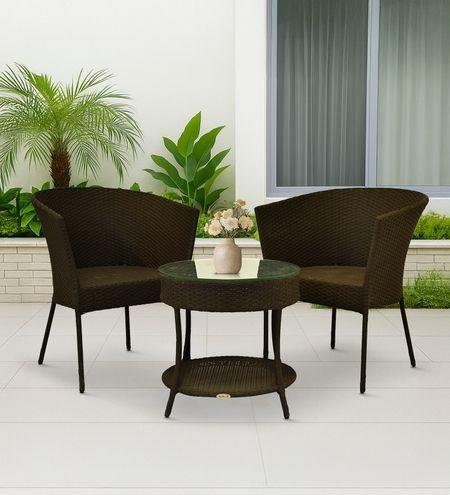 Lismore  Wicker Table And Chair Set In Brown Finish