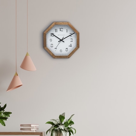 Tan Wooden Octagonal Wall Clock with Warm Rustic Finish