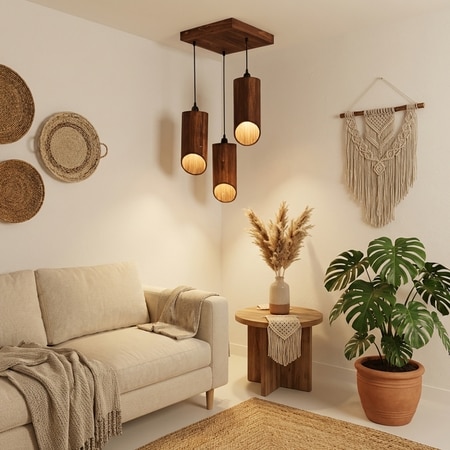 Cedar Brown Solid Wood Cluster Hanging Light