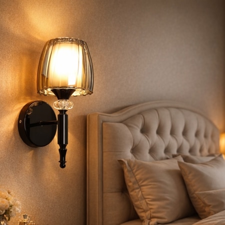 Eliante Modern Wall Lights Mild Steel & Glass Material Glossy Black & Smoky Finish