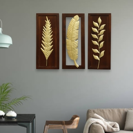 W-Sylas Abstract Metal Wall Decor in Gold Set of 3