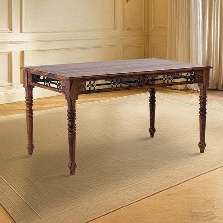 Bunai Solid Wood 6 Seater Dining Table In Teak Finish