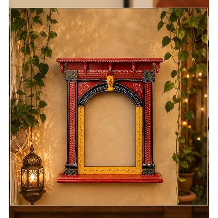 Desert Art MDF Handpainted Rajasthani Jharokha Wall Frame 15 x 17 Inch in Multicolour