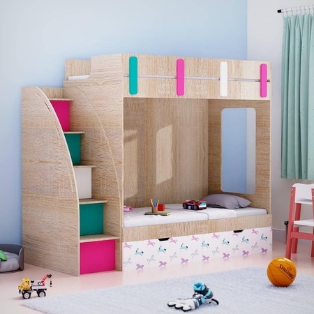 Pinwheels Bunk Bed with Storage in Oak Colour BKBB042