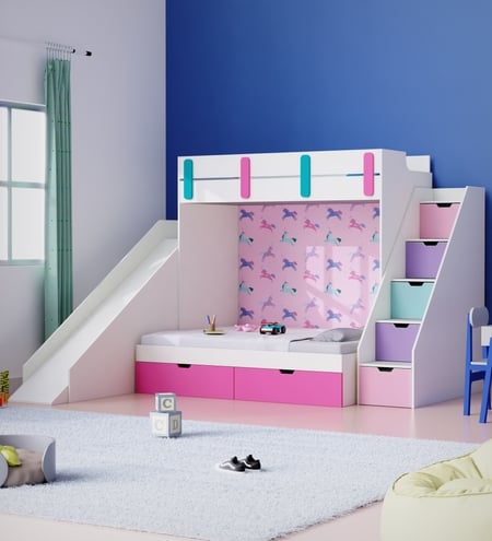 Sleep N SlideBunk Bed 6X5 Drawers On Wheels In Pink Colour
