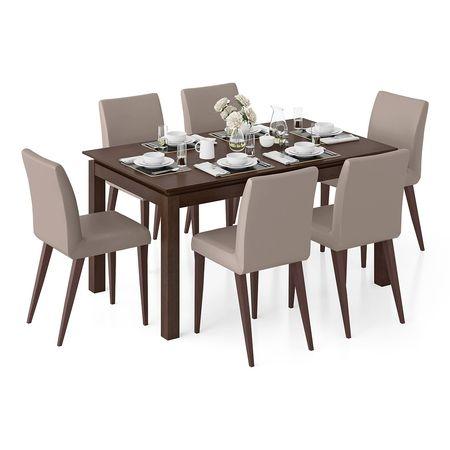 Diner Solid Wood 6 Seater Dining Table With Set Of 6 Persica Chairs Finish- Dark Walnut