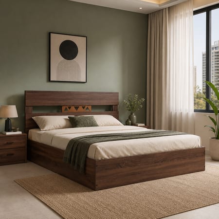 Hestia Engineered Wood Queen Size Bed Without Storage (Walnut Finish)