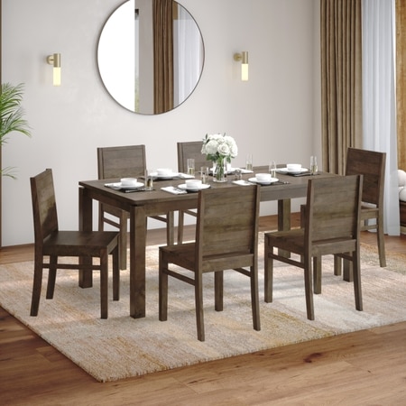 Atlas Solid Wood 6 Seater Dining Table With 6 Atlas Wooden Seat Dining Chairs (Finish : Danish Walnut, Chair Colour : Walnut)