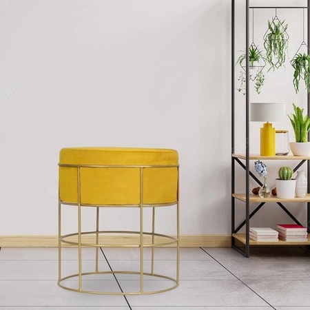 Dominic Solid Wood  Ottomon in  Yellow Colour